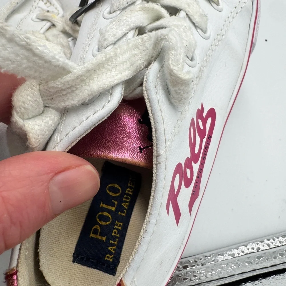 Polo by Ralph Lauren Toddler Girl Size 10 Kids White Sneakers with Pink Accents - Picture 11 of 11